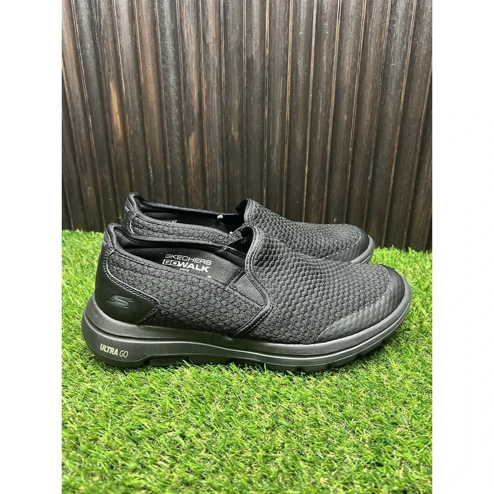 Size 7.5 Skechers Go Walk 4 Incredible Mens Black Athletic Walking Slip On Shoes